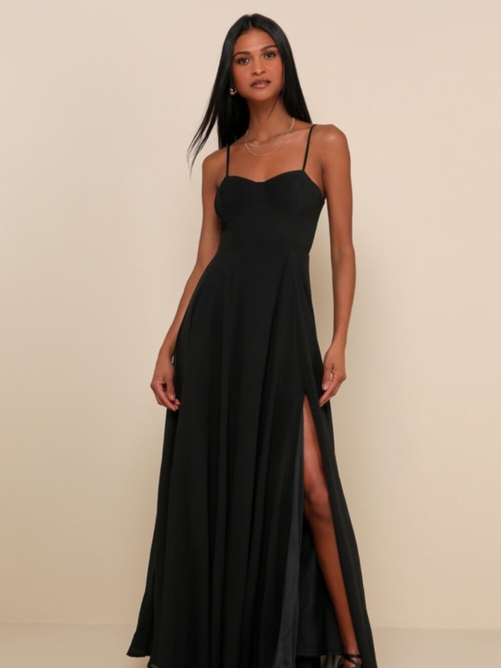 Lulus Cause For Commotion Black Pleated Bustier Maxi Dress - Size M